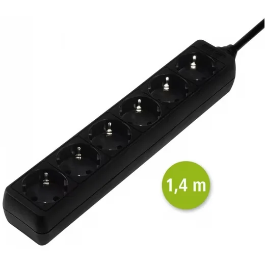 6-fach Steckdosenleiste – Hama, schwarz, 1,4 m Kabel, für Zuhause & Büro